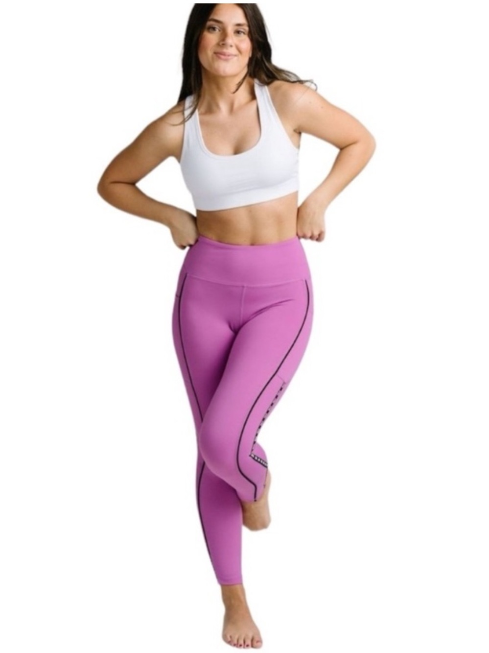 Zyia Leggings Bright Lilac Piping Pocket Light n Tight 7/8 with pockets size 4
